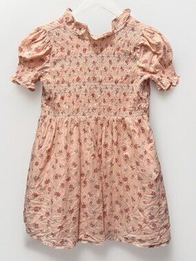 Janie and Jack Pink Smocked Floral Dress Size 6 Puff Sleeve 100% Cotton